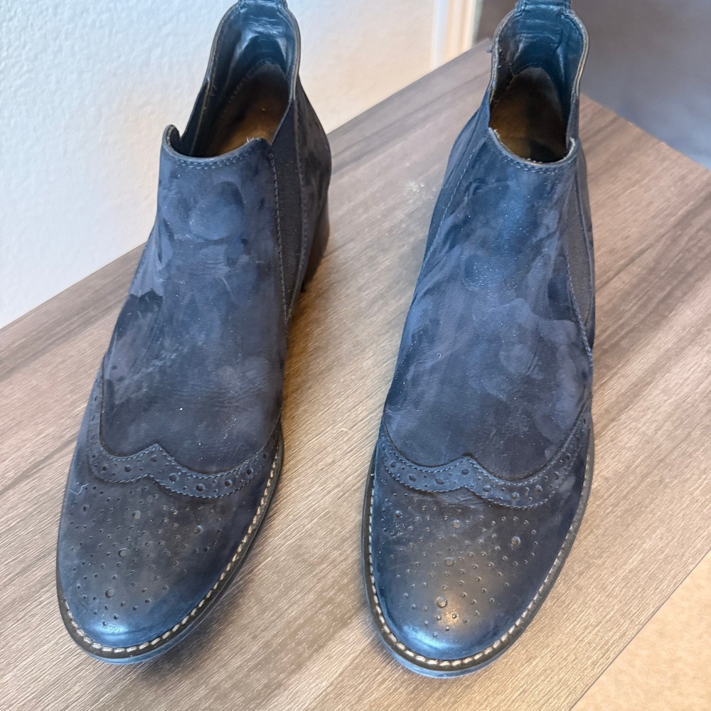 Paul Green Wingtip Chelsea Boots Suede Brogue Navy Blue UK 4.5 US 7 Ankle Boot